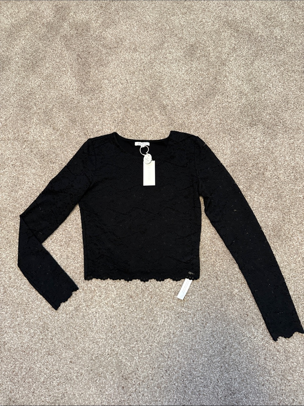 Black Lace Long-Sleeve Crop Top - Women